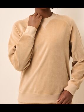 Pact Women's Beige Velour Crewneck Sweater